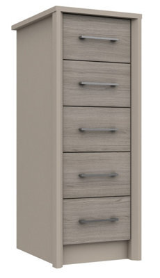 Burlington 5 Drawer Tallboy - Fired Earth And Grey Oak On Express Delivery And Ready Assembled