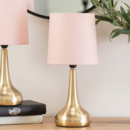 Valuelights Teardrop Pair Of Gold Touch Table Lamps With Pink Shade And Bulbs - thumbnail 2