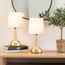 Valuelights Teardrop Pair Of Gold Touch Table Lamps With Pink Shade And Bulbs