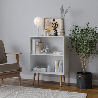Urbn-Living Urbnliving 60Cm Height 2 Tier White Wooden Storage Bookcase Shelf With Beech Legs - image 1