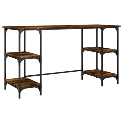 Berkfield Durable Desk Smoked Oak 140X50X75 Cm Metal And Engineered Wood