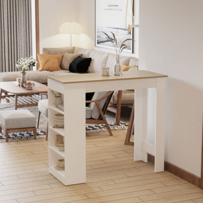 Homcom Bar Table Coffee Table Kitchen Dining Table With 4-Tier Shelf Natural - image 1