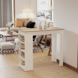 Homcom Bar Table Coffee Table Kitchen Dining Table With 4-Tier Shelf Natural