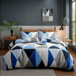 Duvet Cover And Pillowcase Set Multi Colour Triangle Design Polycotton Bed Linen White - thumbnail 1