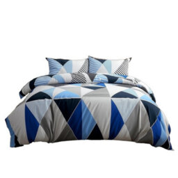 Duvet Cover And Pillowcase Set Multi Colour Triangle Design Polycotton Bed Linen White - thumbnail 2
