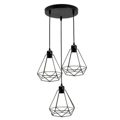 Ledsone Geometric Pendant Light 3 Light Black With Industrial Metal Cage Design For Kitchen Dining Room Or Living Room - image 1