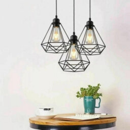Ledsone Geometric Pendant Light 3 Light Black With Industrial Metal Cage Design For Kitchen Dining Room Or Living Room - thumbnail 6