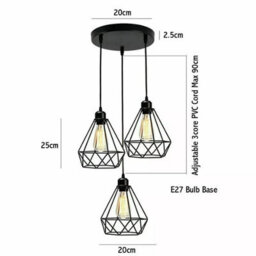 Ledsone Geometric Pendant Light 3 Light Black With Industrial Metal Cage Design For Kitchen Dining Room Or Living Room - thumbnail 2