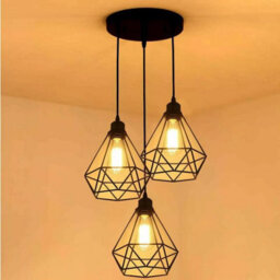 Ledsone Geometric Pendant Light 3 Light Black With Industrial Metal Cage Design For Kitchen Dining Room Or Living Room - thumbnail 5