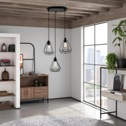 Ledsone Geometric Pendant Light 3 Light Black With Industrial Metal Cage Design For Kitchen Dining Room Or Living Room - thumbnail 8