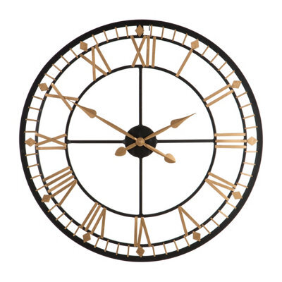Orsina Durable Black And Gold Metal Wall Clock, Stylish Large Wall For Livingroom, Functional Bedroom Large Clock