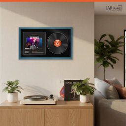 "30X17"" Navy Blue Sleek Vinyl Record Frame With Black Mount For 12 Inch Lp Album Cover & Disc - Ak Frames" - thumbnail 5