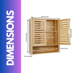 BMBO Wooden Bathroom Wall Storage Cabinet Organiser Natural Brown - thumbnail 7