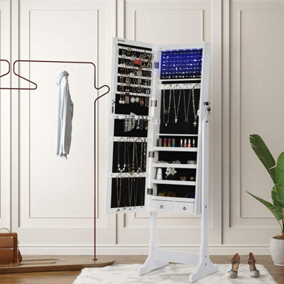 Songmics Illuminated Jewelry Armoire, Full Mirror Cabinet With Dual Storage Drawers, White - image 1