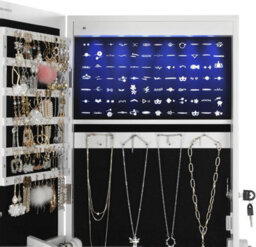Songmics Illuminated Jewelry Armoire, Full Mirror Cabinet With Dual Storage Drawers, White - thumbnail 4
