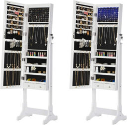 Songmics Illuminated Jewelry Armoire, Full Mirror Cabinet With Dual Storage Drawers, White - thumbnail 7