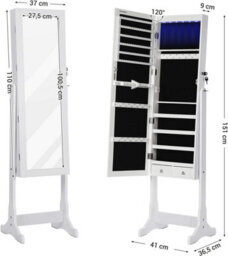 Songmics Illuminated Jewelry Armoire, Full Mirror Cabinet With Dual Storage Drawers, White - thumbnail 2