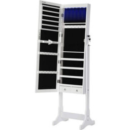 Songmics Illuminated Jewelry Armoire, Full Mirror Cabinet With Dual Storage Drawers, White - thumbnail 8
