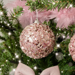 Melody Maison Set Of 3 Blush Pink Glitter & Sequin Christmas Baubles - thumbnail 2