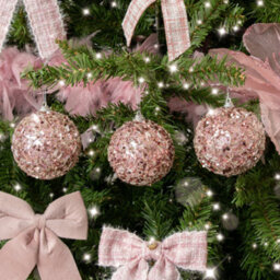 Melody Maison Set Of 3 Blush Pink Glitter & Sequin Christmas Baubles - thumbnail 1