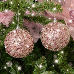 Melody Maison Set Of 3 Blush Pink Glitter & Sequin Christmas Baubles - thumbnail 3