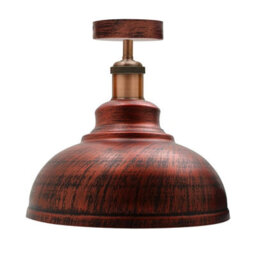 Vintage Semi Flush Mount Ceiling Light With E27 Base 29Cm Metal Dome Shade For Kitchen, Living Room Rustic Red Without Bulb