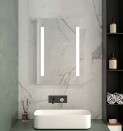Ibathuk Eclipse Wall Mounted Led Illuminated Bathroom Mirror, Modern Rectangular Battery Power Mirror With Dual Lights, 500X700mm - thumbnail 2