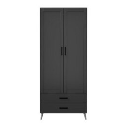 Urbn-Living Urbnliving 180Cm Height Grey Wardrobe With Black 2 Door 2 Drawer Modern Bedroom Clothes Storage Hanging Rail - thumbnail 6