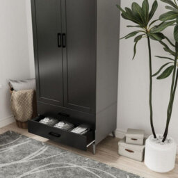 Urbn-Living Urbnliving 180Cm Height Grey Wardrobe With Black 2 Door 2 Drawer Modern Bedroom Clothes Storage Hanging Rail - thumbnail 3