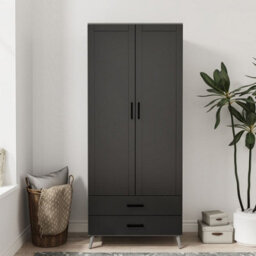 Urbn-Living Urbnliving 180Cm Height Grey Wardrobe With Black 2 Door 2 Drawer Modern Bedroom Clothes Storage Hanging Rail - thumbnail 2