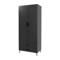 Urbn-Living Urbnliving 180Cm Height Grey Wardrobe With Black 2 Door 2 Drawer Modern Bedroom Clothes Storage Hanging Rail - thumbnail 5