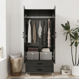 Urbn-Living Urbnliving 180Cm Height Grey Wardrobe With Black 2 Door 2 Drawer Modern Bedroom Clothes Storage Hanging Rail - thumbnail 4