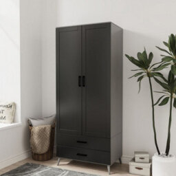Urbn-Living Urbnliving 180Cm Height Grey Wardrobe With Black 2 Door 2 Drawer Modern Bedroom Clothes Storage Hanging Rail - thumbnail 1