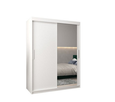 Arte Tokyo 02 Contemporary Mirrored 2 Sliding Door Wardrobe 5 Shelves 2 Rails White Matt (H)2000mm (W)1500mm (D)620mm - image 1