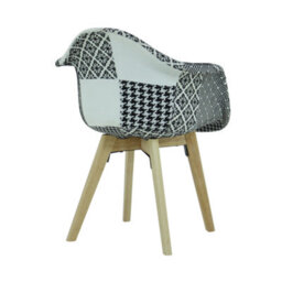 Life Interiors Set Of 2 Black/white Patchwork Fabric Dining Chairs With Wooden Legs, Modern Accent Chair - thumbnail 4