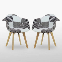 Life Interiors Set Of 2 Black/white Patchwork Fabric Dining Chairs With Wooden Legs, Modern Accent Chair - thumbnail 1