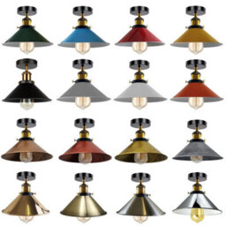 Vintage Semi Flush Mount Ceiling Light Yellow Brass 22Cm Metal Cone Pendant Lampshade Fixture With E27 Base For Indoor - thumbnail 8