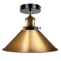 Vintage Semi Flush Mount Ceiling Light Yellow Brass 22Cm Metal Cone Pendant Lampshade Fixture With E27 Base For Indoor - thumbnail 7