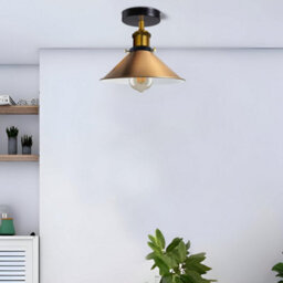 Vintage Semi Flush Mount Ceiling Light Yellow Brass 22Cm Metal Cone Pendant Lampshade Fixture With E27 Base For Indoor - thumbnail 5