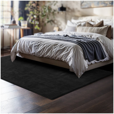 Tectake Rug Zonelle Short Pile And Ultra-Soft Carpet In Rectangular Or Round Design 120 X 170 Cm - Black - image 1