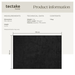 Tectake Rug Zonelle Short Pile And Ultra-Soft Carpet In Rectangular Or Round Design 120 X 170 Cm - Black - thumbnail 6