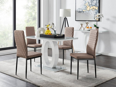 Furniturebox Giovani Rectangular 4 Seat White High Gloss Unique Halo Dining Table Grey Glass Top 4 Beige Faux Leather Black Leg Milan Chairs - image 1