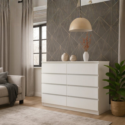 Malwa M8 Contemporary White Chest Of 8 Drawers Stylish Handleless Storage Cabinet - image 1