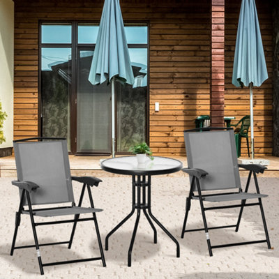 Outsunny Patio Bistro Set Folding Chairs Garden Coffee Table For Balcony Grey - image 1