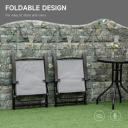 Outsunny Patio Bistro Set Folding Chairs Garden Coffee Table For Balcony Grey - thumbnail 7