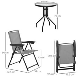 Outsunny Patio Bistro Set Folding Chairs Garden Coffee Table For Balcony Grey - thumbnail 3