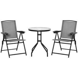 Outsunny Patio Bistro Set Folding Chairs Garden Coffee Table For Balcony Grey - thumbnail 2