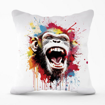 Warren Reed Designer Coloured Splashart Crazy Monkey Face Outdoor Cushion 45Cm X 45Cm - image 1