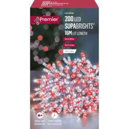 Premier Decorations Limited 200 White/red Multi-Action Supabrights Led String Lights With Timer Function & Cable - thumbnail 3
