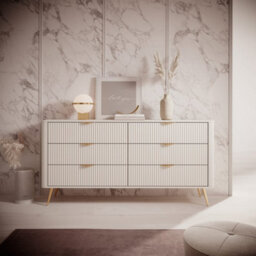Arte Lante Stylish Beige Chest Of Drawers 1630mm H810mm D380mm With Six Drawers And Metal Handles - thumbnail 5